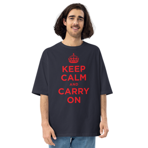 Navy / S Keep Calm and Carry On Red Unisex Oversized T-Shirt by Design Express