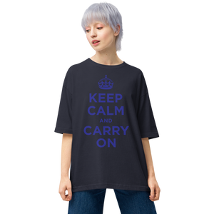 Navy / S Keep Calm and Carry On Blue Unisex Oversized T-Shirt by Design Express