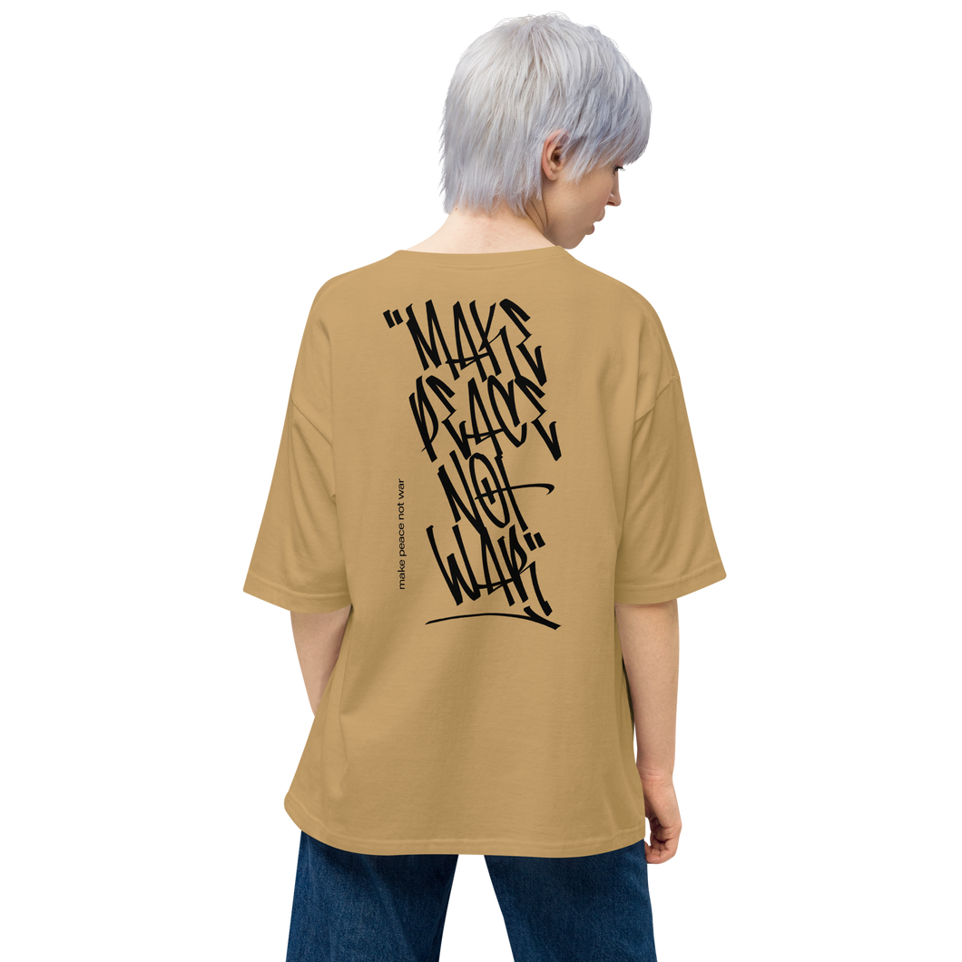 Sand Khaki / S Make Peace Not War Back Unisex Oversized Light T-Shirt by Design Express