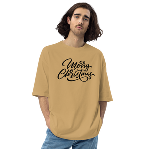 Sand Khaki / S Merry Christmas Unisex Oversized Light T-Shirt by Design Express