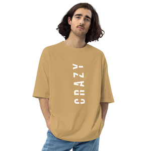 Sand Khaki / S Crazy Cross Line Vertical Front Unisex Oversized T-Shirt by Design Express