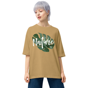 Sand Khaki / S Nature Montserrat Leaf Unisex Oversized T-Shirt by Design Express