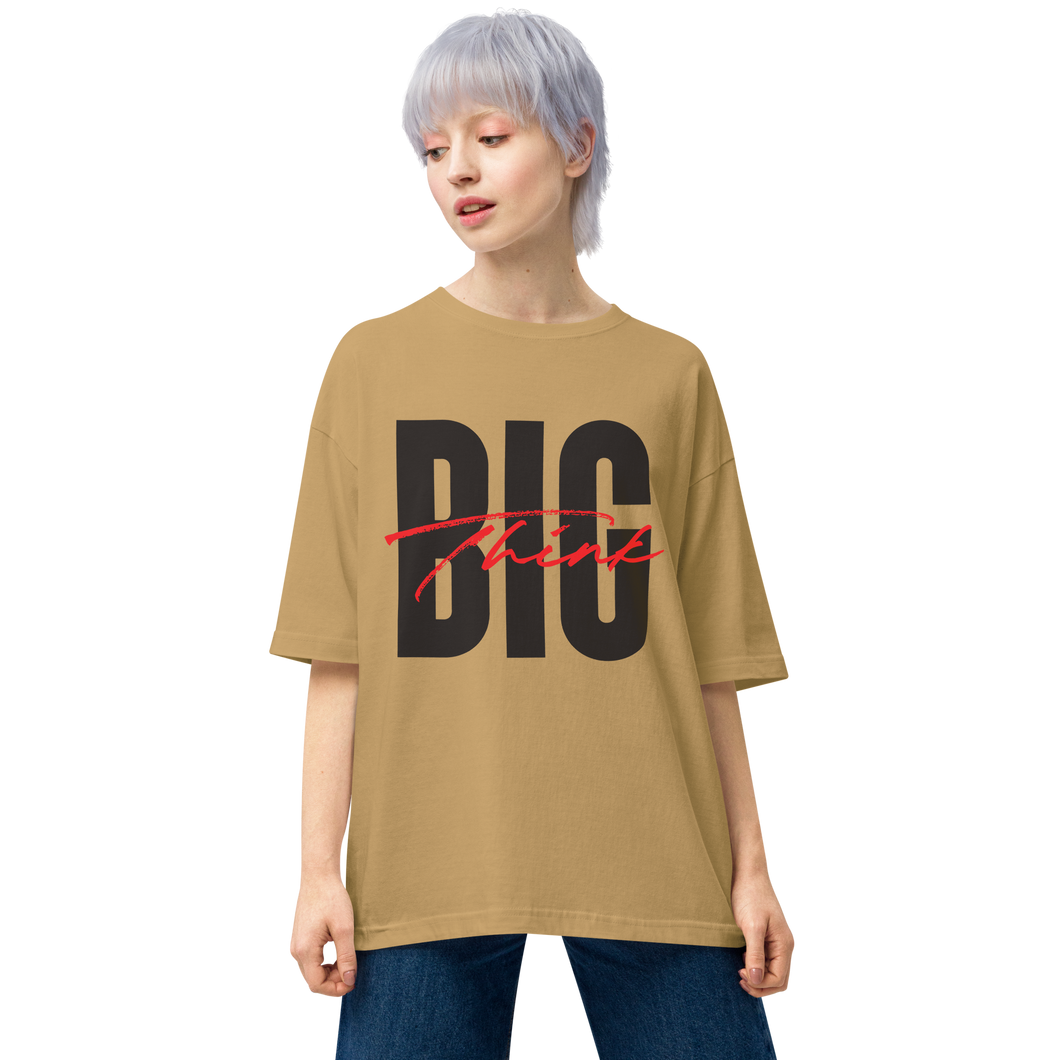 Sand Khaki / S Think BIG (Bold Condensed) Unisex Light Oversized T-Shirt by Design Express