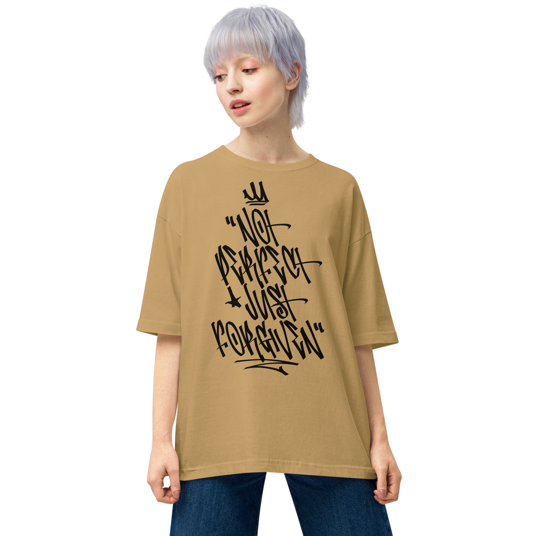 Sand Khaki / S Not Perfect Just Forgiven Unisex Oversized Light T-Shirt by Design Express