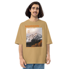 Sand Khaki / S Maroon Bells, Colorado Front Unisex Oversized T-Shirt by Design Express