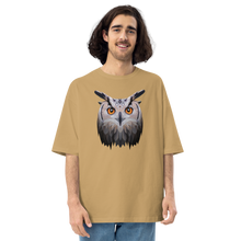 Sand Khaki / S Owl Art Unisex Oversized T-Shirt by Design Express