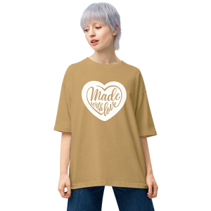 Sand Khaki / S Made With Love (Heart) Unisex Oversized T-Shirt by Design Express