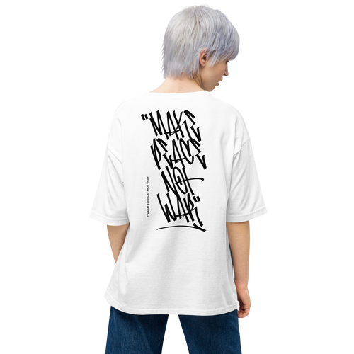 White / S Make Peace Not War Back Unisex Oversized Light T-Shirt by Design Express