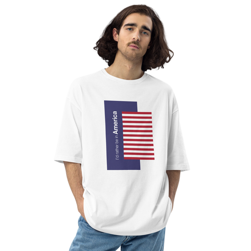 S I'd Rather Be in America Vertical Block Stripe Unisex Oversized White T-Shirt by Design Express