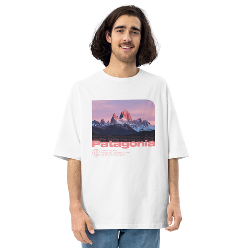 S Monte Fitz Roy, Patagonia Front Unisex Oversized White T-Shirt by Design Express