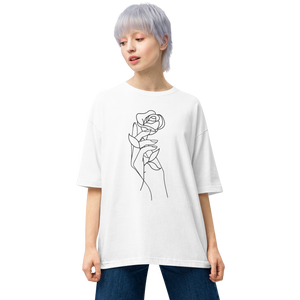 White / S Rose in Hand Unisex Oversized Light T-Shirt by Design Express