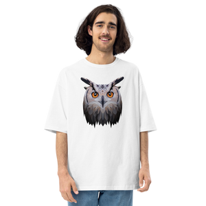 White / S Owl Art Unisex Oversized T-Shirt by Design Express