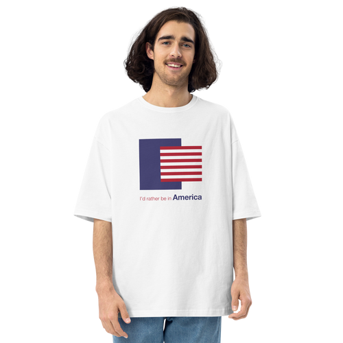 S I'd Rather Be in America Block Stripe Unisex Oversized White T-Shirt by Design Express