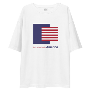 I'd Rather Be in America Block Stripe Unisex Oversized White T-Shirt by Design Express