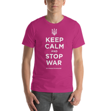 Berry / S Keep Calm and Stop War (Support Ukraine) White Print Short-Sleeve Unisex T-Shirt by Design Express