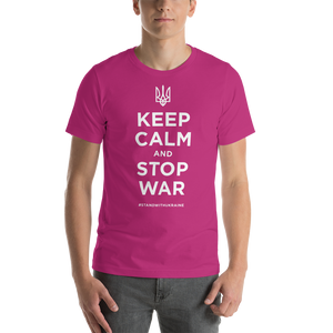 Berry / S Keep Calm and Stop War (Support Ukraine) White Print Short-Sleeve Unisex T-Shirt by Design Express