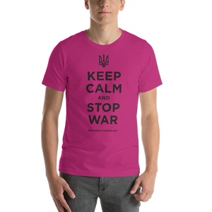 Berry / S Keep Calm and Stop War (Support Ukraine) Black Print Short-Sleeve Unisex T-Shirt by Design Express