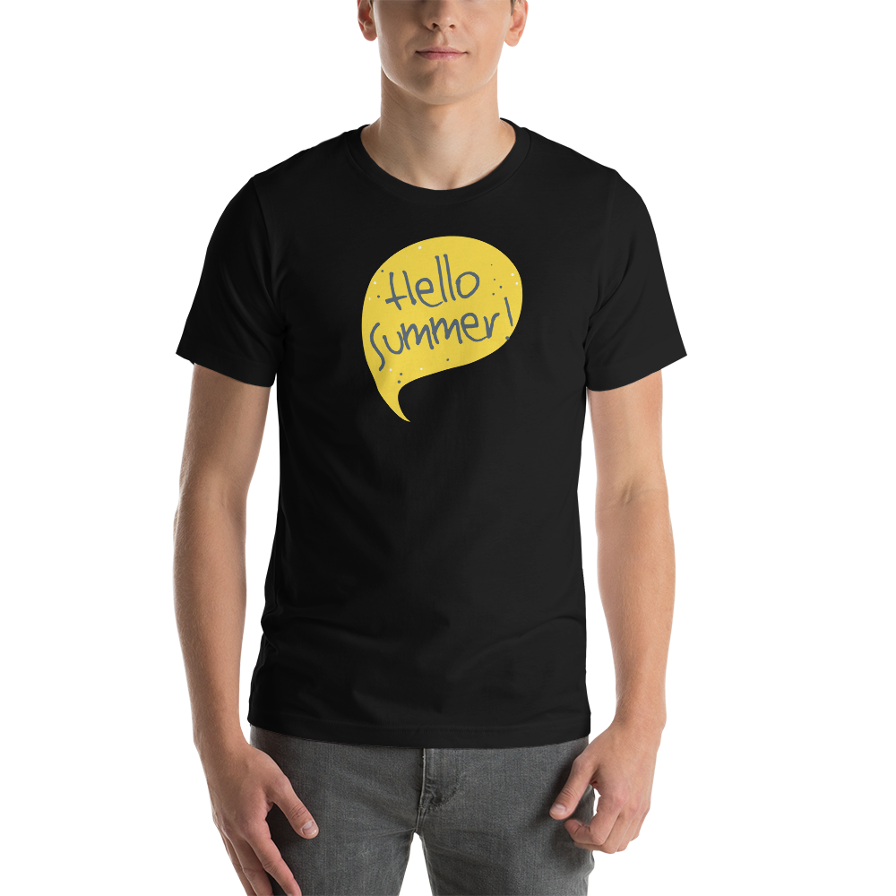 Black / XS Hello Summer Yellow Unisex T-Shirt by Design Express