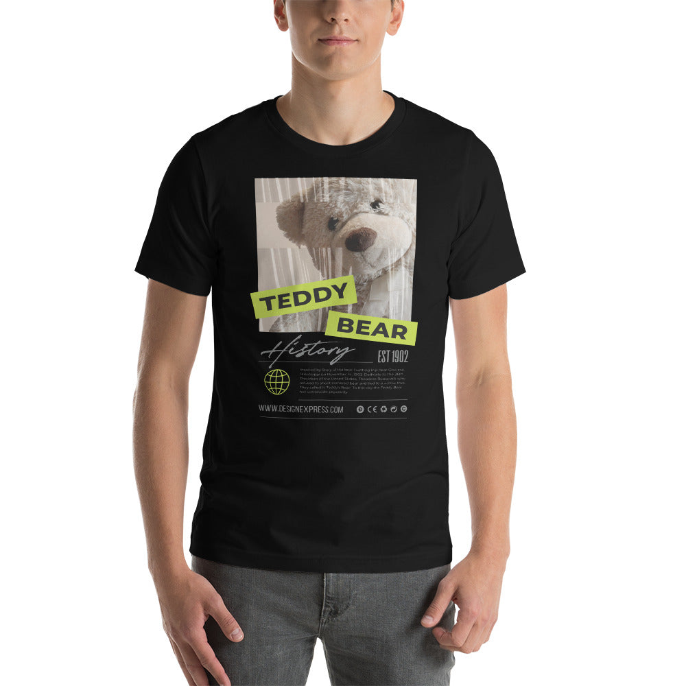 Black / XS Teddy Bear Hystory Front Unisex T-shirt by Design Express