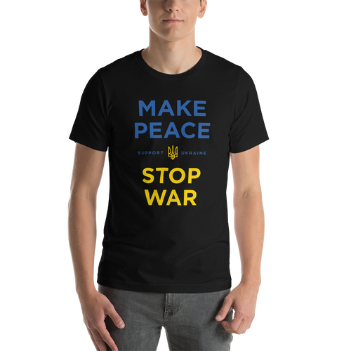 Black / XS Make Peace Stop War (Support Ukraine) Blue Yellow Print Short-Sleeve Unisex T-Shirt by Design Express