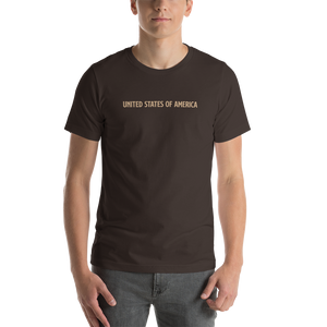 Brown / S United States Of America Eagle Illustration Gold Reverse Backside Short-Sleeve Unisex T-Shirt by Design Express