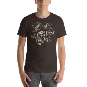 Brown / S The Adventure Begins Unisex T-Shirt by Design Express