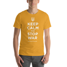 Mustard / XS Keep Calm and Stop War (Support Ukraine) White Print Short-Sleeve Unisex T-Shirt by Design Express