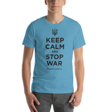 Ocean Blue / S Keep Calm and Stop War (Support Ukraine) Black Print Short-Sleeve Unisex T-Shirt by Design Express