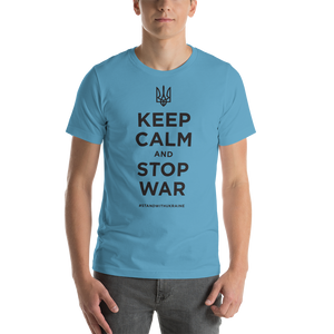 Ocean Blue / S Keep Calm and Stop War (Support Ukraine) Black Print Short-Sleeve Unisex T-Shirt by Design Express