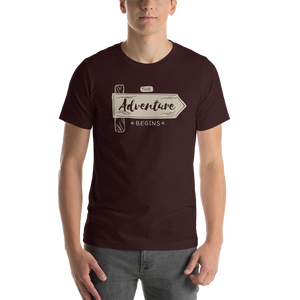 Oxblood Black / S the Adventure Begin Unisex T-Shirt by Design Express