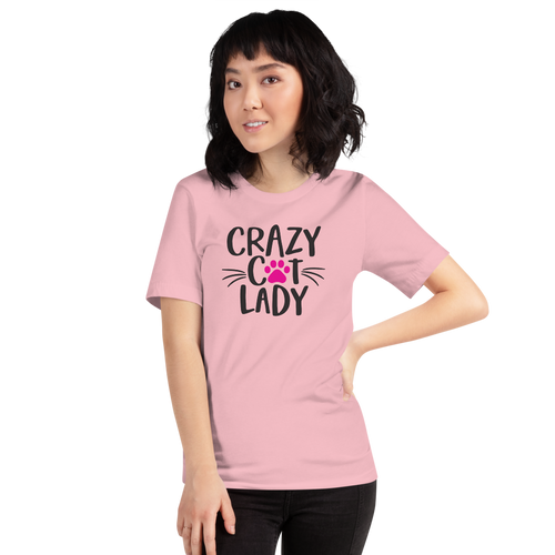 Pink / S Crazy Cat Lady (Cat lover) Funny Light T-Shirt by Design Express