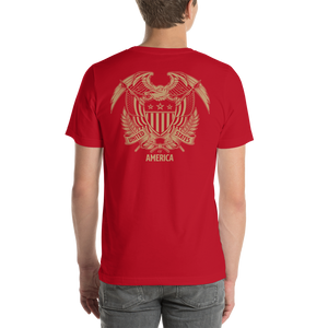 United States Of America Eagle Illustration Gold Reverse Backside Short-Sleeve Unisex T-Shirt by Design Express