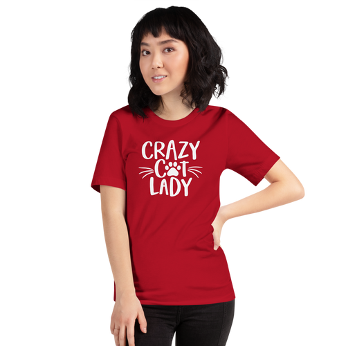 Red / S Crazy Cat Lady (Cat lover) Funny Light T-Shirt by Design Express