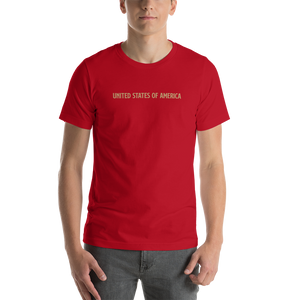 Red / S United States Of America Eagle Illustration Gold Reverse Backside Short-Sleeve Unisex T-Shirt by Design Express