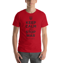 Red / XS Keep Calm and Stop War (Support Ukraine) Black Print Short-Sleeve Unisex T-Shirt by Design Express