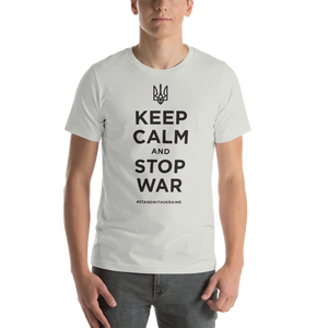 Silver / S Keep Calm and Stop War (Support Ukraine) Black Print Short-Sleeve Unisex T-Shirt by Design Express