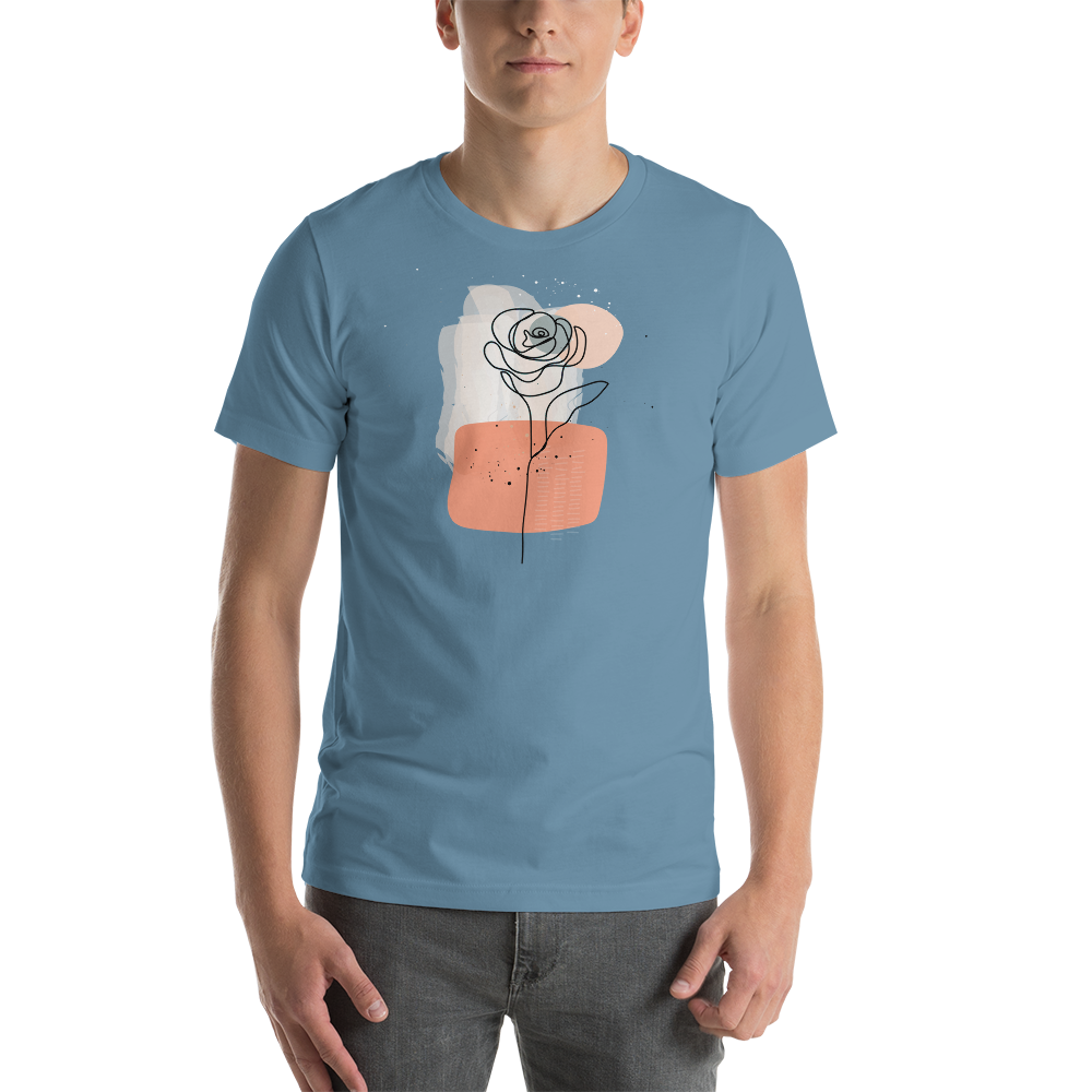 Steel Blue / S Soft Flower Line Short-Sleeve Unisex T-Shirt by Design Express