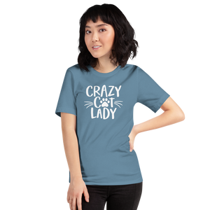 Steel Blue / S Crazy Cat Lady (Cat lover) Funny Light T-Shirt by Design Express