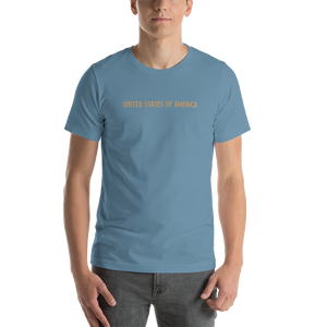 Steel Blue / S United States Of America Eagle Illustration Gold Reverse Backside Short-Sleeve Unisex T-Shirt by Design Express
