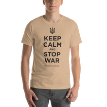 Tan / XS Keep Calm and Stop War (Support Ukraine) Black Print Short-Sleeve Unisex T-Shirt by Design Express