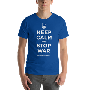True Royal / S Keep Calm and Stop War (Support Ukraine) White Print Short-Sleeve Unisex T-Shirt by Design Express