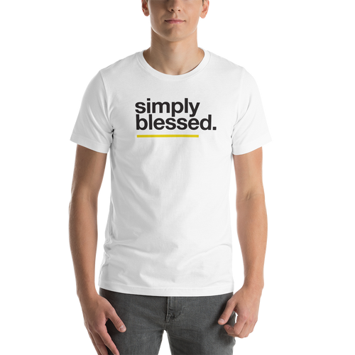 XS Simply Blessed (Sans) Short-Sleeve Unisex White T-Shirt by Design Express