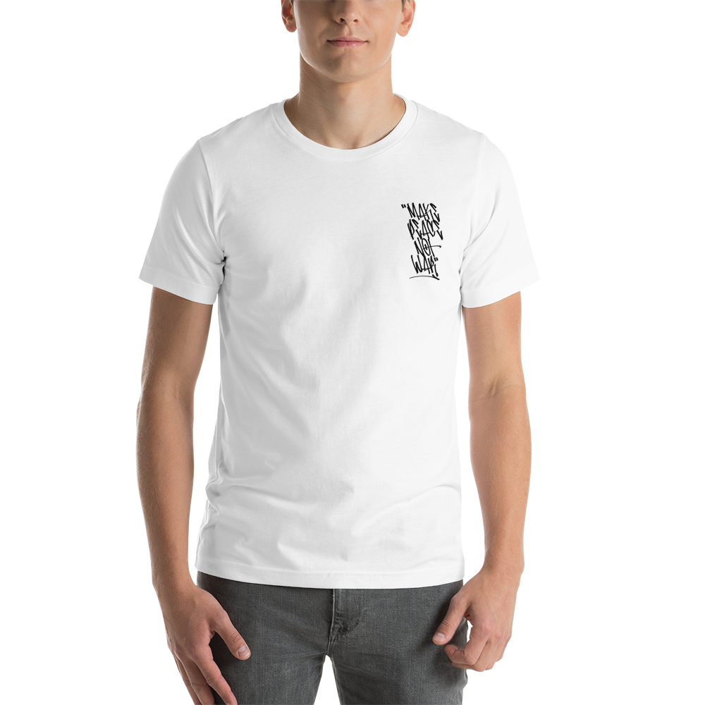 XS Make Peace Not War Vertical Graffiti Back (motivation) Short-Sleeve Unisex White T-Shirt by Design Express