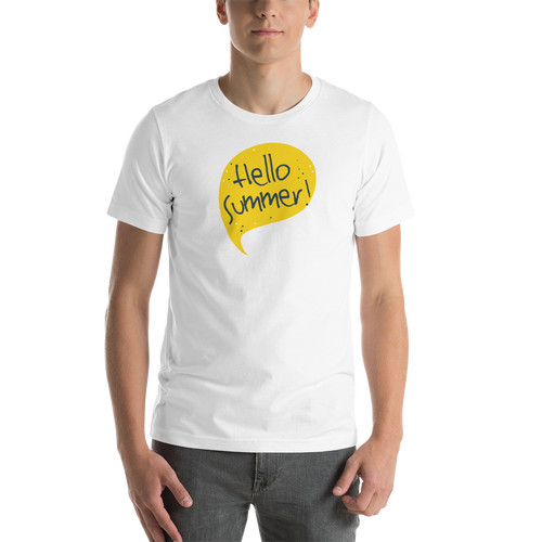 White / XS Hello Summer Yellow Unisex T-Shirt by Design Express