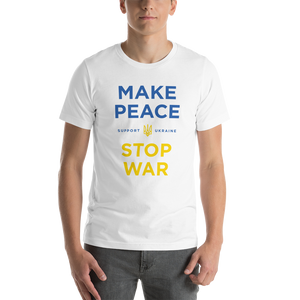 White / XS Make Peace Stop War (Support Ukraine) Blue Yellow Print Short-Sleeve Unisex T-Shirt by Design Express